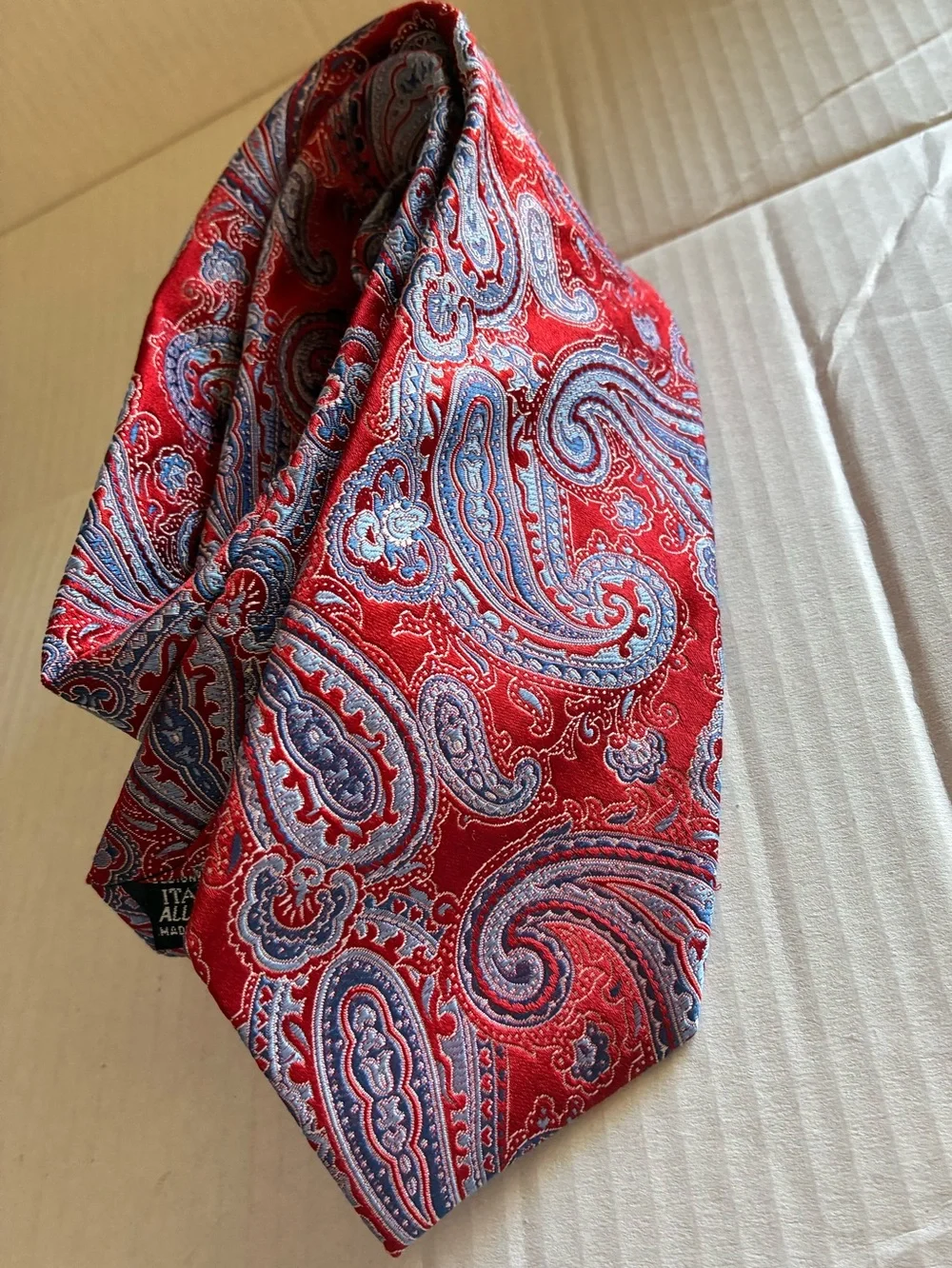 Red and Blue paisley Jacquard Patterned Men's Tie by Patrick James